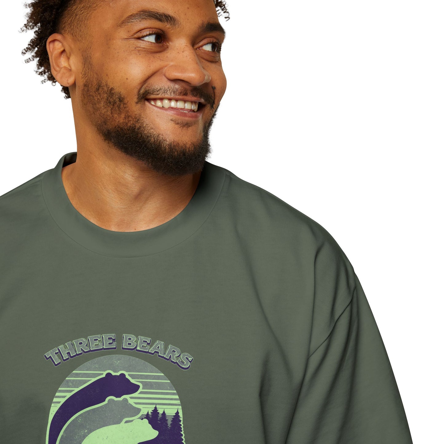 Retro Sunset Bear Graphic Tee — "Three Bears Six" Men’s Oversized T-Shirt
