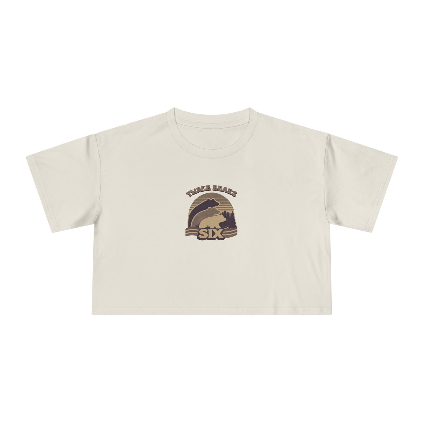 Crop Tee — 'Three Bears Six' Retro Sunset Graphic