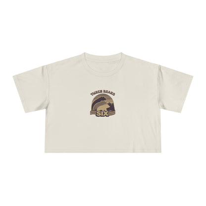 Crop Tee — 'Three Bears Six' Retro Sunset Graphic