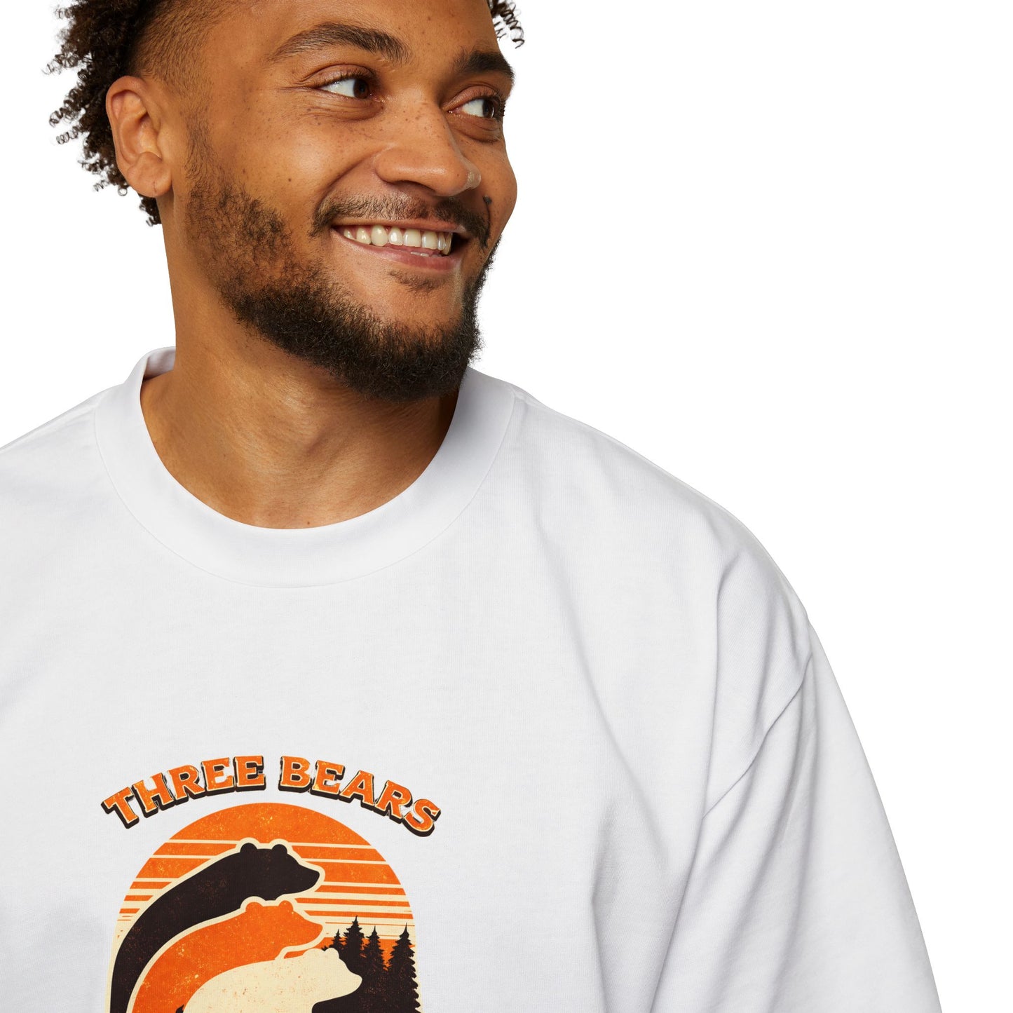 Retro Sunset Bear Graphic Tee — "Three Bears Six" Men’s Oversized T-Shirt