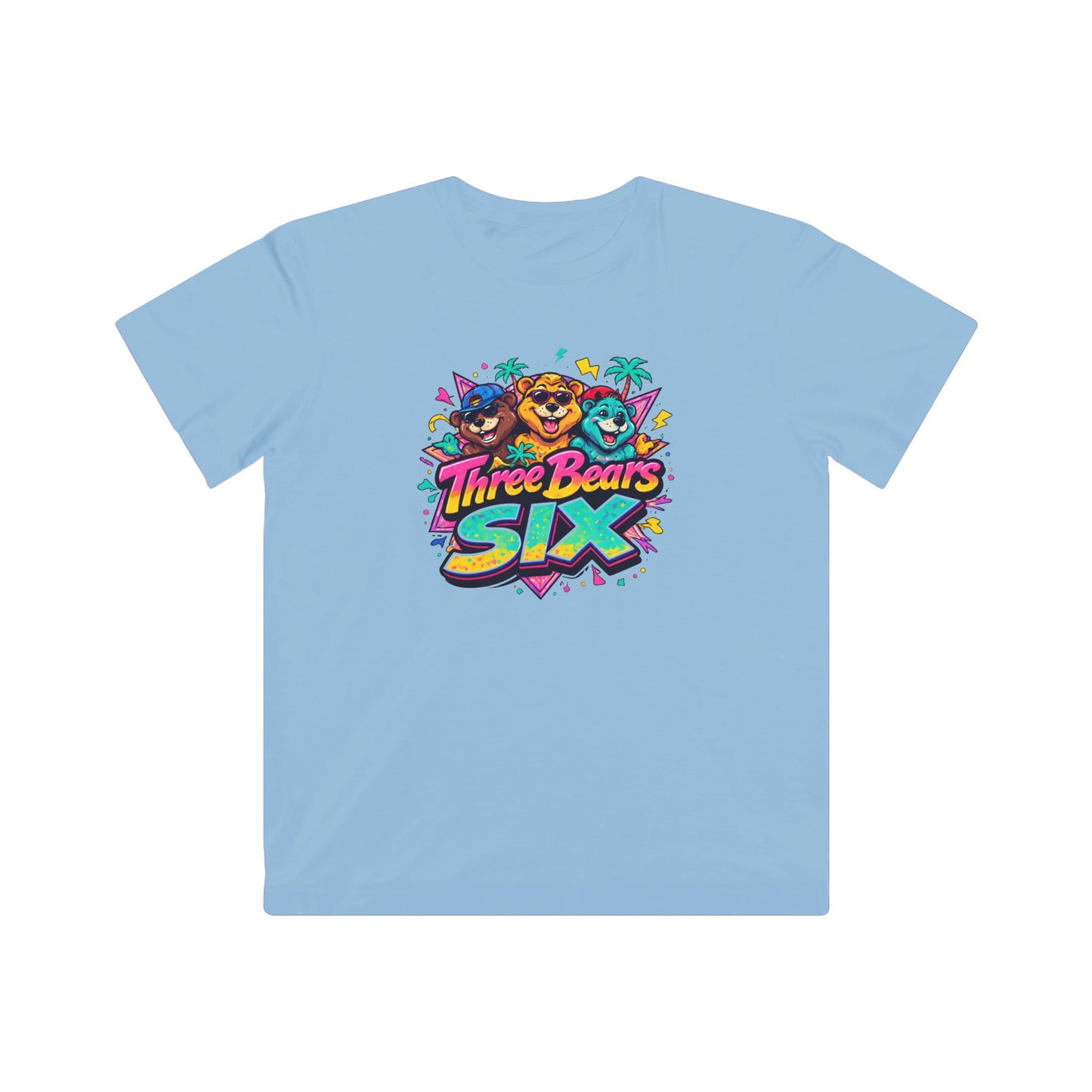 Three Bears Six Kids Graphic Tee — Colorful Cartoon Bear Birthday Shirt