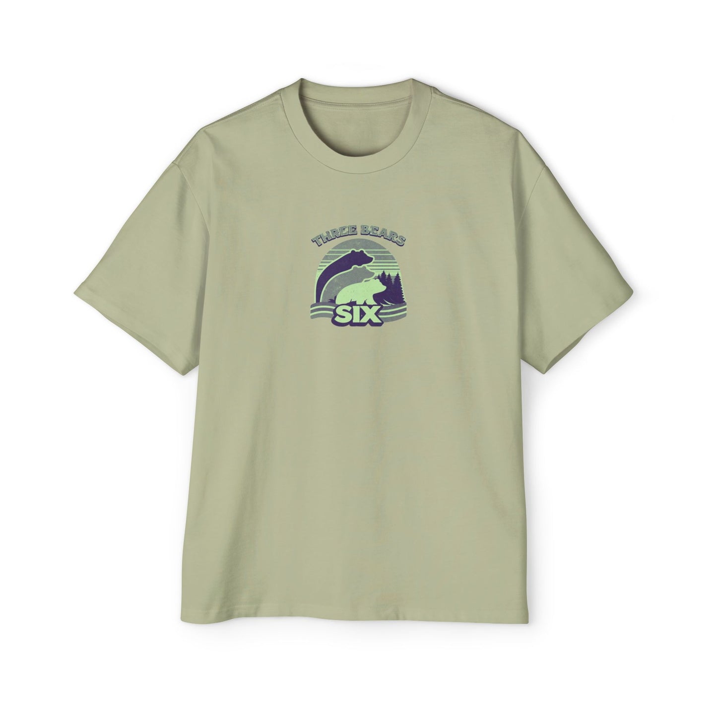 Retro Sunset Bear Graphic Tee — "Three Bears Six" Men’s Oversized T-Shirt