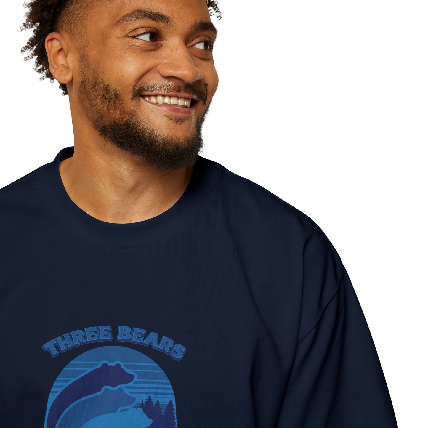 Retro Sunset Bear Graphic Tee — "Three Bears Six" Men’s Oversized T-Shirt