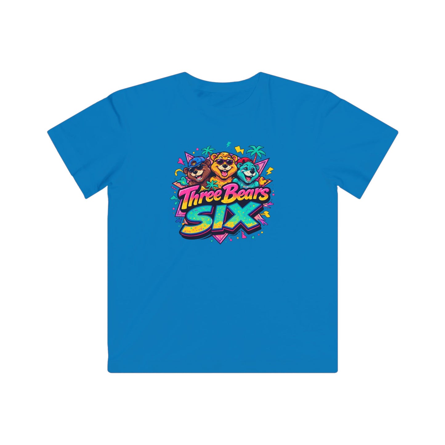 Three Bears Six Kids Graphic Tee — Colorful Cartoon Bear Birthday Shirt