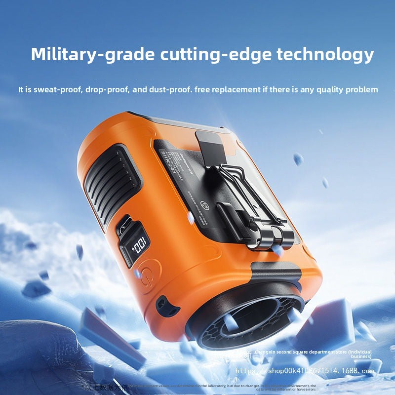 Rechargeable Clip-On Waist Fan, 5-Speed Orange 10000mAh, with digital battery display
