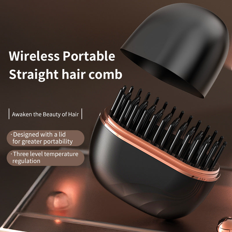 Black cordless mini straightening comb with three heat settings