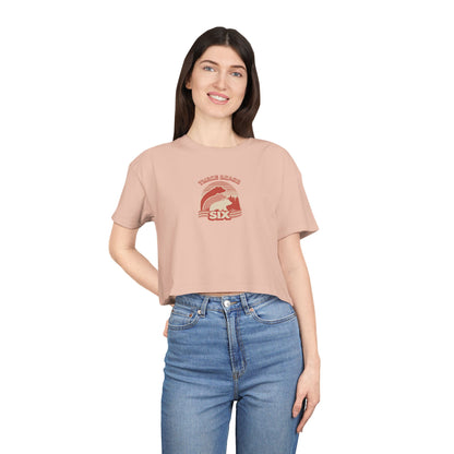 Crop Tee — 'Three Bears Six' Retro Sunset Graphic