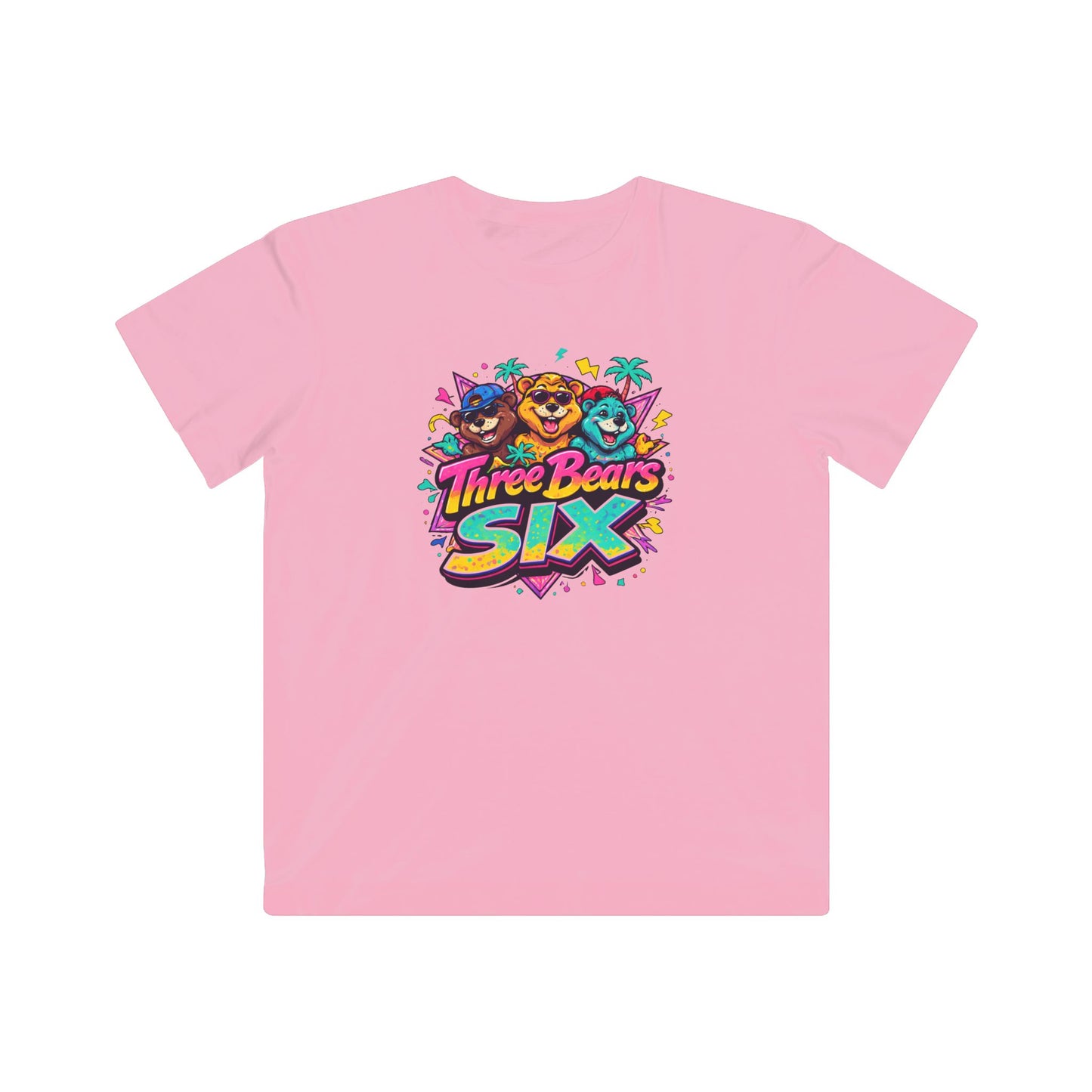 Three Bears Six Kids Graphic Tee — Colorful Cartoon Bear Birthday Shirt