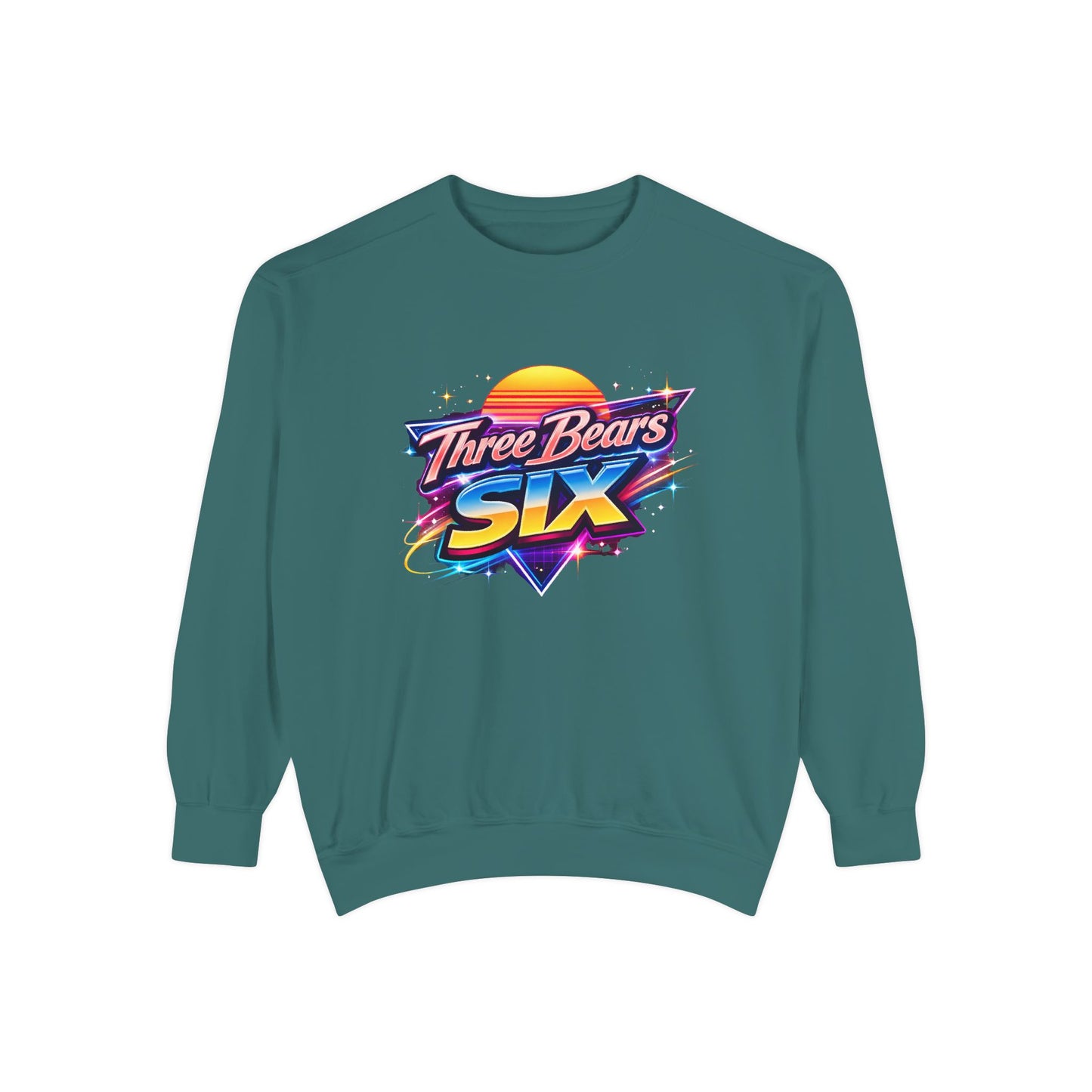 Three Bears Six Retro Logo Sweatshirt — 80s Sunset Graphic Pullover