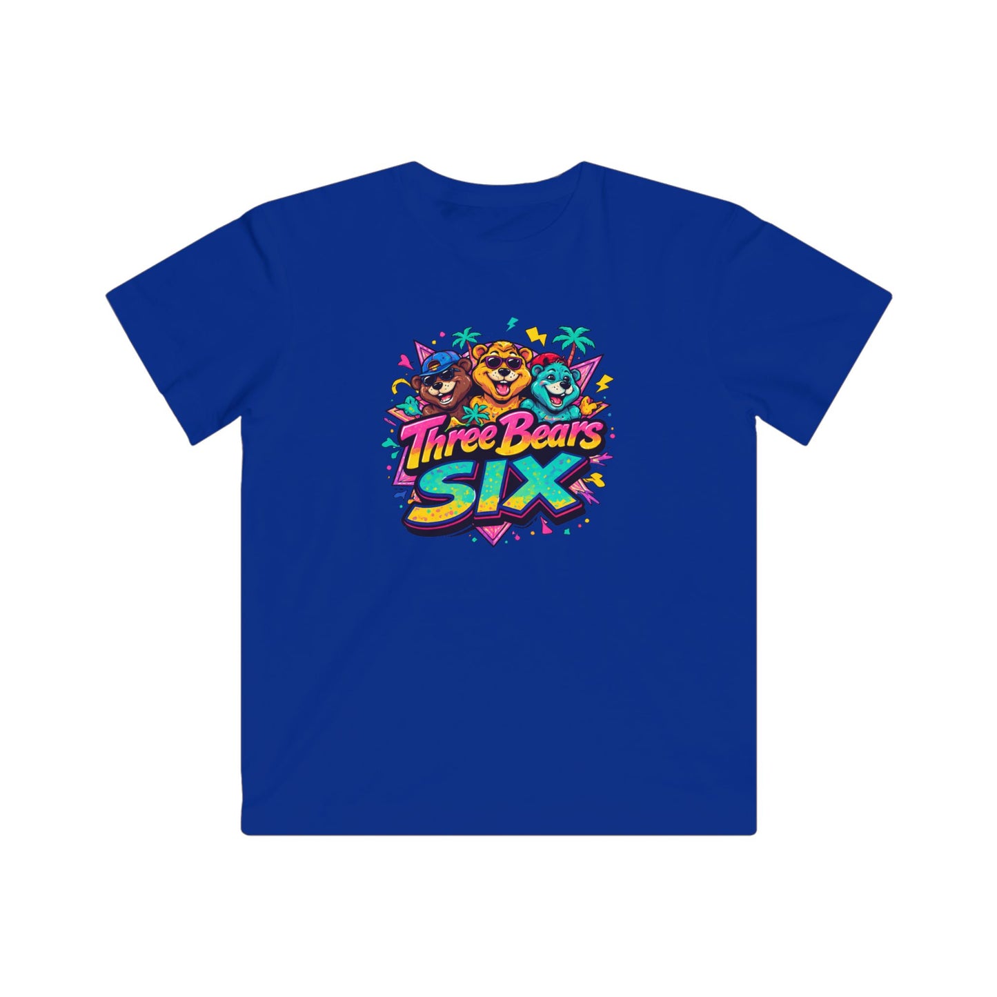 Three Bears Six Kids Graphic Tee — Colorful Cartoon Bear Birthday Shirt