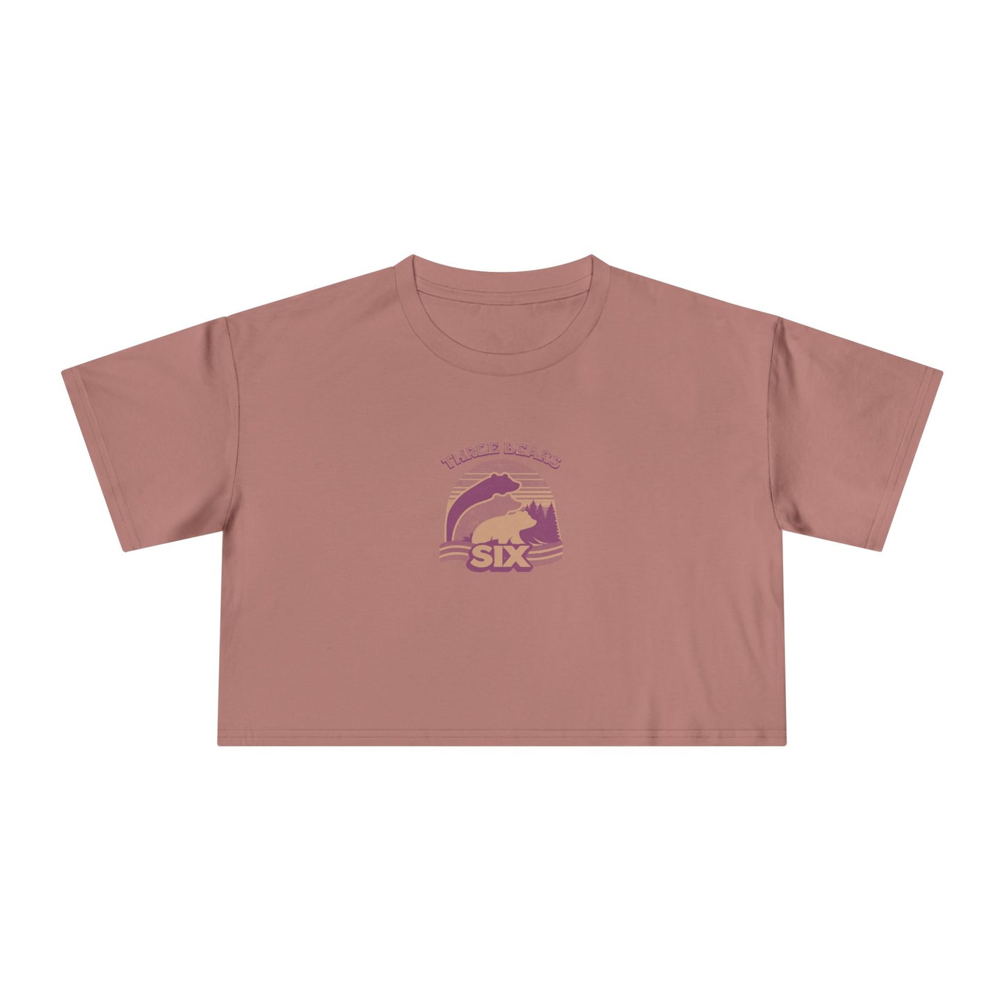 Crop Tee — 'Three Bears Six' Retro Sunset Graphic