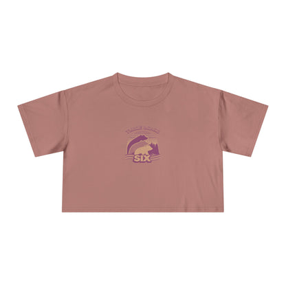 Crop Tee — 'Three Bears Six' Retro Sunset Graphic