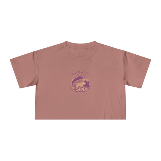 Crop Tee — 'Three Bears Six' Retro Sunset Graphic