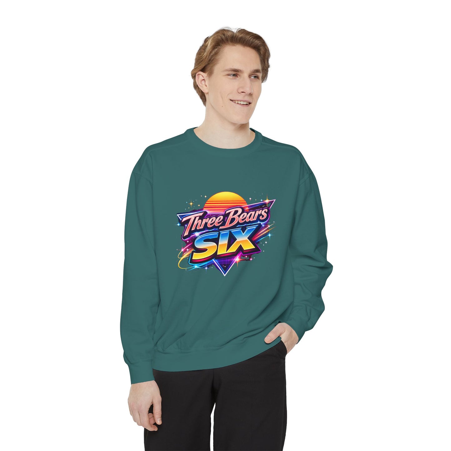 Three Bears Six Retro Logo Sweatshirt — 80s Sunset Graphic Pullover