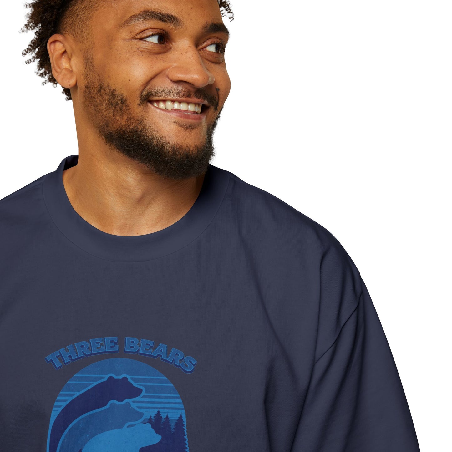 Retro Sunset Bear Graphic Tee — "Three Bears Six" Men’s Oversized T-Shirt