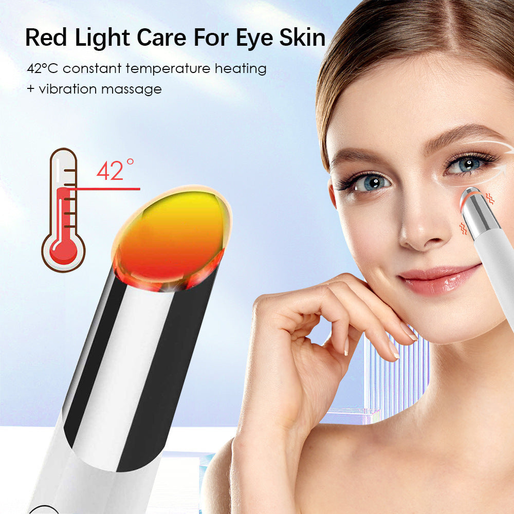 Woman using the eye care device's 42°C warming mode below the eye
