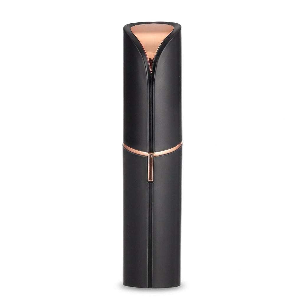 Black and rose gold lip balm on a white background