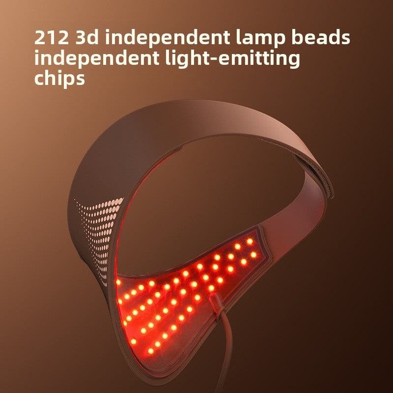 Inner LED panel of the face and neck mask lit in red
