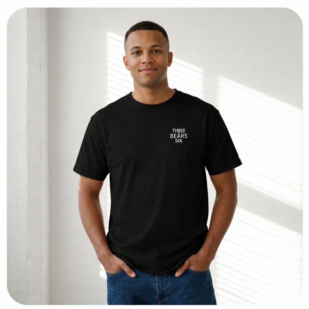 Three Bears SIX Minimal Chest Logo Tee — Black colour, product photo