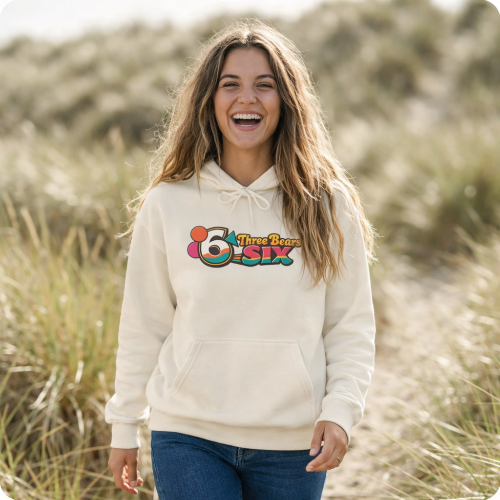 Three Bears SIX Retro Logo Hoodie — Sand colour, product photo