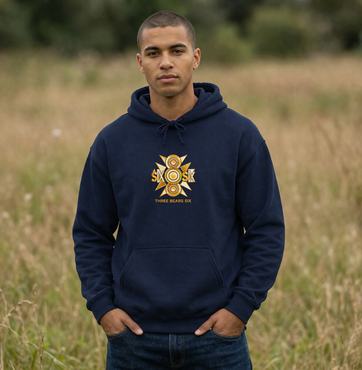 Three Bears SIX Heavy Blend Hoodie — Navy colour, product photo