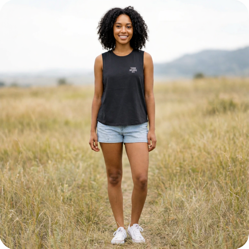 Three Bears SIX Minimal Logo Cropped Tank — Dark Grey Heather colour, product photo