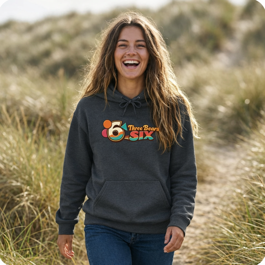 Three Bears SIX Retro Logo Hoodie — Dark Heather colour, product photo