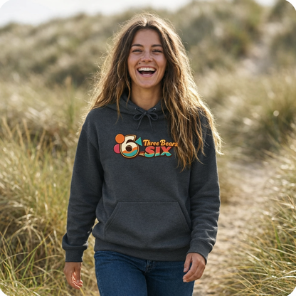 Three Bears SIX Retro Logo Hoodie — Dark Heather colour, product photo