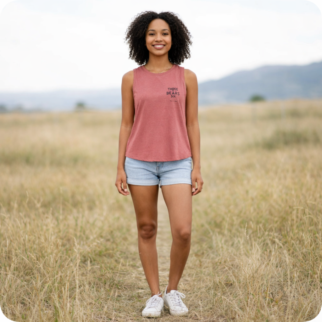 Three Bears SIX Minimal Logo Cropped Tank — Heather Mauve colour, product photo